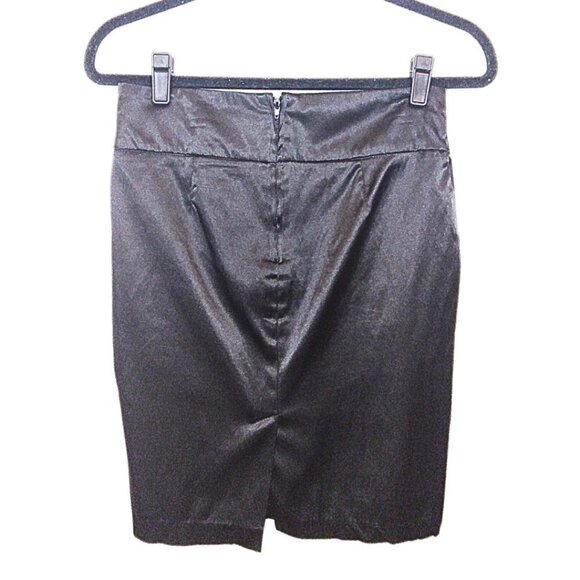 BLACK SATIN PENCIL MINI SKIRT W/PLEATED WAIST | SIZE S - Picture 2 of 6